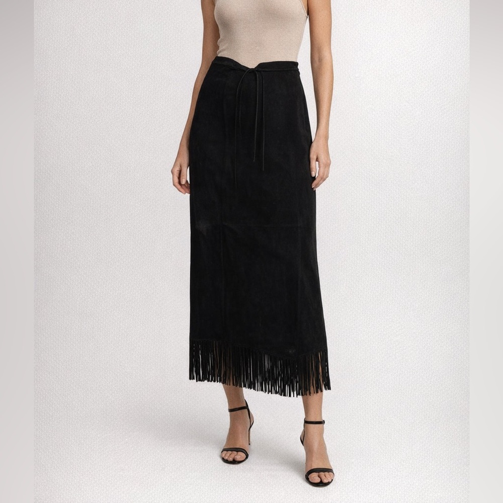 Vintage Cuir Zebra Leather Fringe Skirt Black Midi Western Size 12 Canada